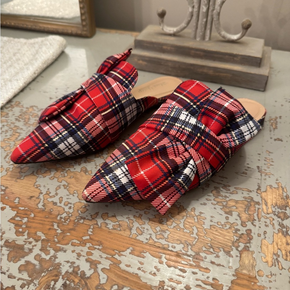 EUC Red Plaid Women's Mules - 6 1/2